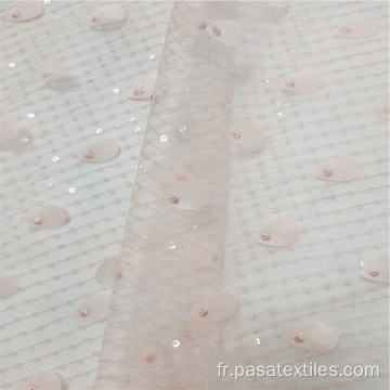 Tissu de dentelle de broderie de paillettes de filet français bicolore